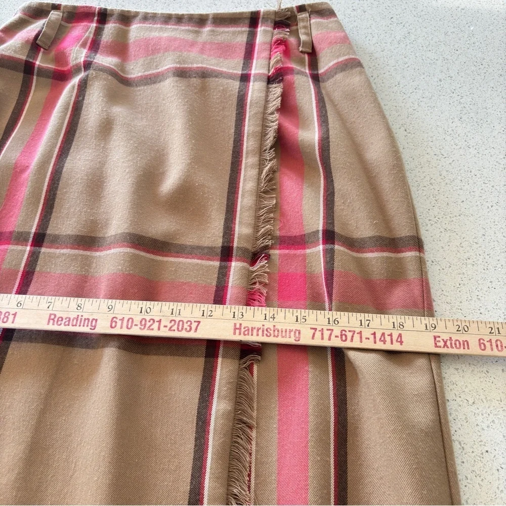 Vintage Evan-Picone Maxi Skirt Womens Size 6 Plaid Faux Wrap Fringe Fully Line